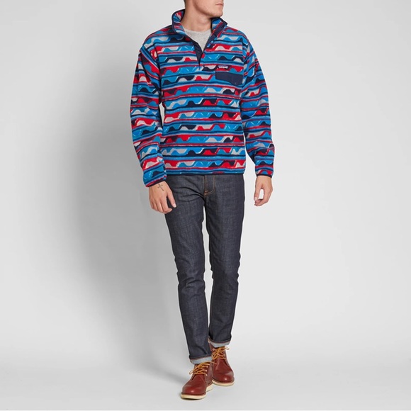 Patagonia M Synchilla Snap T Fleece Pullover Sweatshirt Jacket Delta Blue Print - Picture 7 of 10